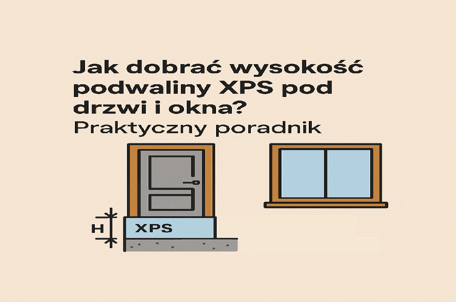 Dobór wysokości podwaliny XPS pod drzwi i okna – przekrój z warstwami posadzki i stolarki.