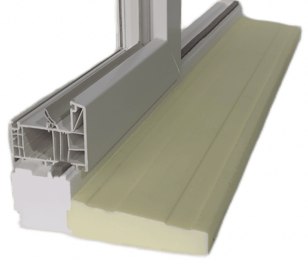 Parapet zewnętrzny POLARYT XPS 300 z głowicą POLARYT i płetwą XPS 300 — przekrój montażowy